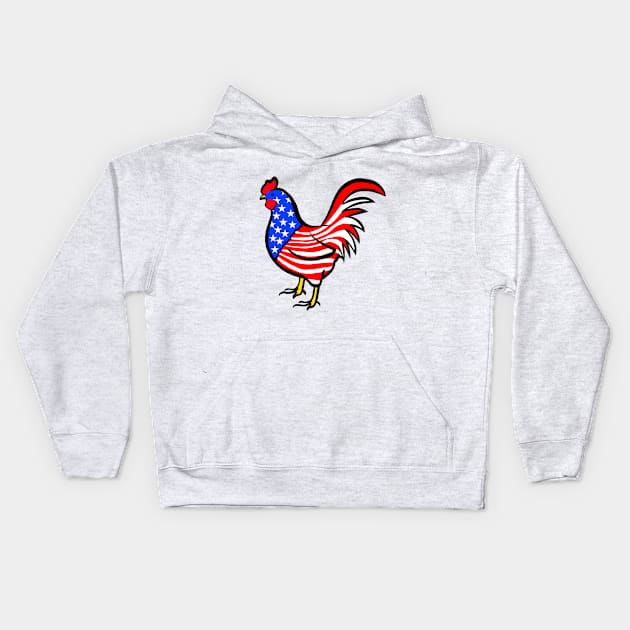 4th of July Independence Day Cock Rooster American Flag Kids Hoodie by livania